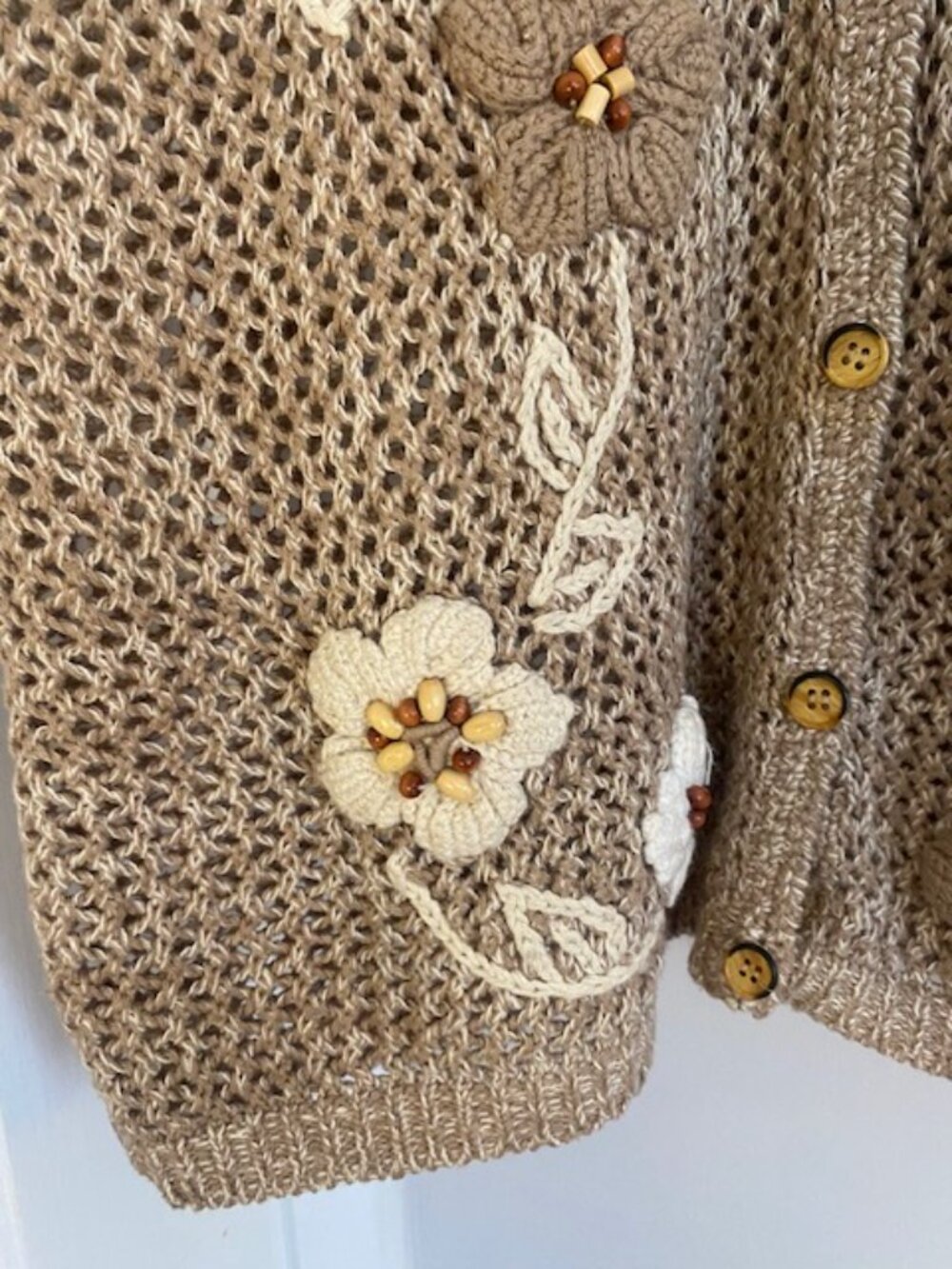 VTG Knit Vest Beaded embroidery Floral Brown Grandmacore Size Small - Picture 3 of 12